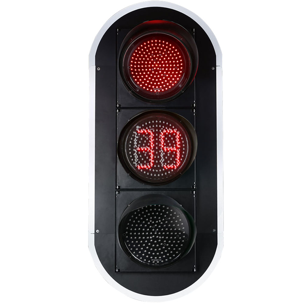 إشارة مرور كاملة حمراء/صفراء/خضراء منخفضة الطاقة مع مؤقت تنازلي