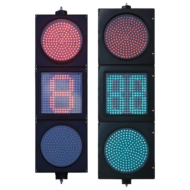 إشارة مرور كاملة منخفضة الطاقة باللون الأحمر/الأصفر/الأخضر مع عد تنازلي لمصفوفة النقاط